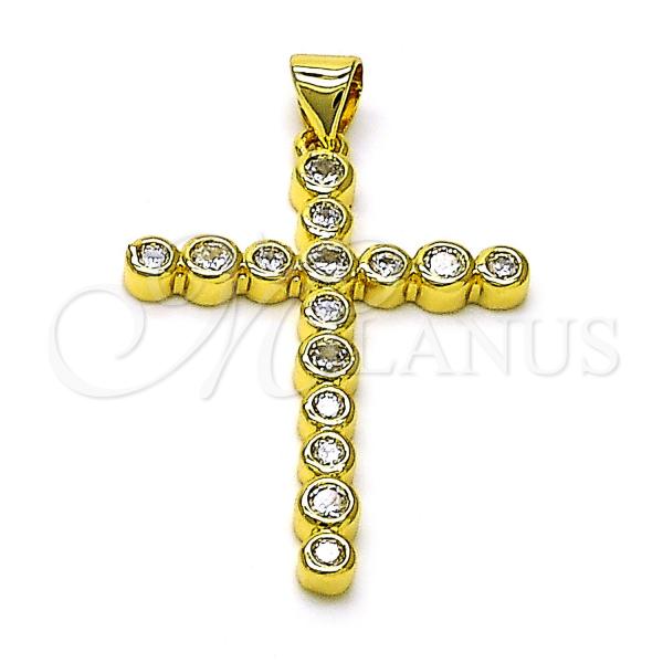 Oro Laminado Fancy Pendant, Gold Filled Style Cross Design, with White Cubic Zirconia, Polished, Golden Finish, 05.341.0105