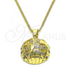 Oro Laminado Pendant Necklace, Gold Filled Style with White Micro Pave, Polished, Golden Finish, 04.193.0002.18