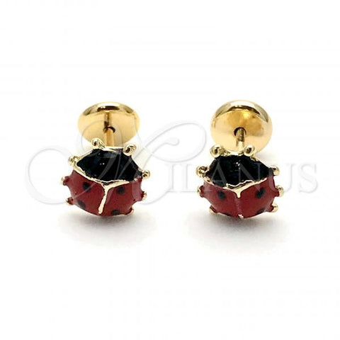 Oro Laminado Stud Earring, Gold Filled Style Ladybug Design, Polished, Golden Finish, 02.09.0206