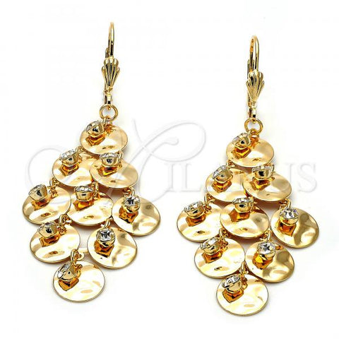 Oro Laminado Chandelier Earring, Gold Filled Style with White Cubic Zirconia, Polished, Golden Finish, 5.094.005