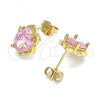 Oro Laminado Stud Earring, Gold Filled Style Flower Design, with Pink Cubic Zirconia, Polished, Golden Finish, 02.213.0230