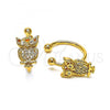 Oro Laminado Earcuff Earring, Gold Filled Style Owl Design, with White Micro Pave, Polished, Golden Finish, 02.213.0394