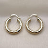 Oro Laminado Medium Hoop, Gold Filled Style Hollow Design, Diamond Cutting Finish, Golden Finish, 02.213.0310.25