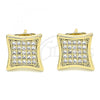 Oro Laminado Stud Earring, Gold Filled Style with White Micro Pave, Polished, Golden Finish, 02.344.0072