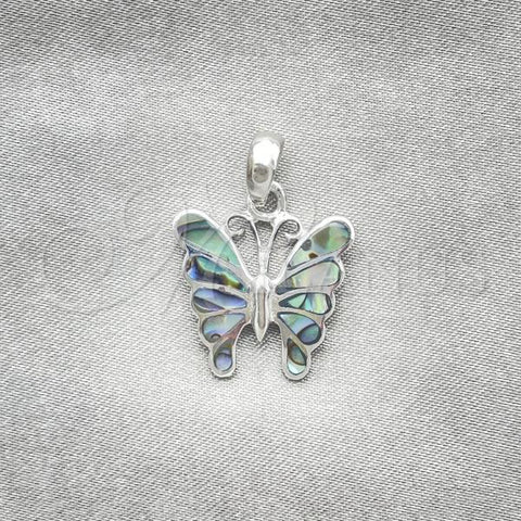 Sterling Silver Fancy Pendant, Butterfly Design, with Volcano Opal, Polished, Silver Finish, 05.410.0001.1