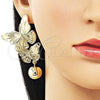 Oro Laminado Long Earring, Gold Filled Style Butterfly and Ball Design, Polished, Golden Finish, 02.385.0060