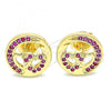 Oro Laminado Stud Earring, Gold Filled Style Heart Design, with Ruby Micro Pave, Polished, Golden Finish, 02.156.0397.1