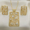 Oro Laminado Earring and Pendant Adult Set, Gold Filled Style with White Crystal, Polished, Golden Finish, 10.306.0008