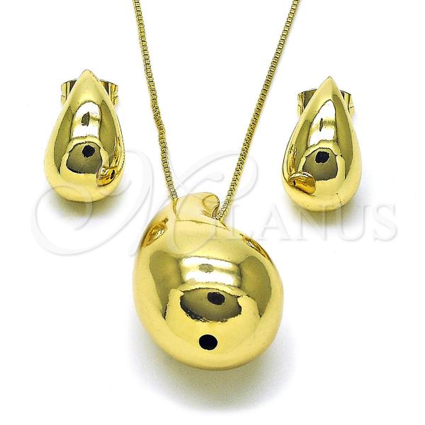 Oro Laminado Earring and Pendant Adult Set, Gold Filled Style Teardrop and Hollow Design, Polished, Golden Finish, 10.163.0024