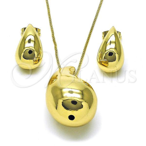 Oro Laminado Earring and Pendant Adult Set, Gold Filled Style Teardrop and Hollow Design, Polished, Golden Finish, 10.163.0024