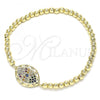 Oro Laminado Fancy Bracelet, Gold Filled Style Expandable Bead and Evil Eye Design, with Multicolor Micro Pave, Polished, Golden Finish, 03.299.0054.07
