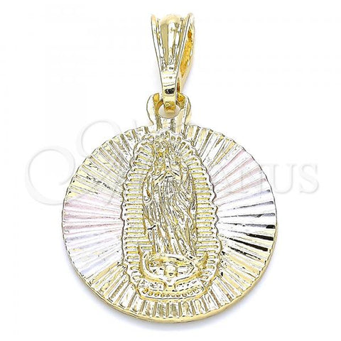 Oro Laminado Religious Pendant, Gold Filled Style Guadalupe Design, Diamond Cutting Finish, Tricolor, 05.351.0064