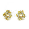 Oro Laminado Stud Earring, Gold Filled Style Love Knot Design, with White Micro Pave, Polished, Golden Finish, 02.156.0634