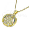 Oro Laminado Pendant Necklace, Gold Filled Style Caridad del Cobre Design, with Multicolor Micro Pave, Polished, Golden Finish, 04.341.0058.20