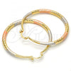 Oro Laminado Large Hoop, Gold Filled Style Hollow Design, Diamond Cutting Finish, Tricolor, 02.170.0084.1.50