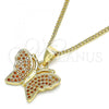 Oro Laminado Pendant Necklace, Gold Filled Style Butterfly Design, with Garnet Micro Pave, Polished, Golden Finish, 04.156.0305.2.20