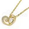 Oro Laminado Pendant Necklace, Gold Filled Style Heart and Teardrop Design, with White Cubic Zirconia, Polished, Golden Finish, 04.166.0005.18