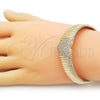 Oro Laminado Individual Bangle, Gold Filled Style Heart Design, with White Cubic Zirconia, Polished, Golden Finish, 07.60.0006.04