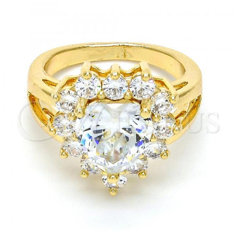 Oro Laminado Multi Stone Ring, Gold Filled Style Heart Design, with White Cubic Zirconia, Polished, Golden Finish, 01.205.0009.07 (Size 7)