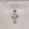Oro Laminado Religious Pendant, Gold Filled Style Cross Design, with White Cubic Zirconia, Polished, Golden Finish, 05.342.0086