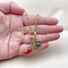 Oro Laminado Fancy Necklace, Gold Filled Style Seahorse and Chili Design, with White and Black Cubic Zirconia, Red Enamel Finish, Golden Finish, 04.341.0241.20
