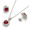 Sterling Silver Earring and Pendant Adult Set, with Garnet and White Cubic Zirconia, Polished, Rhodium Finish, 10.175.0059.2