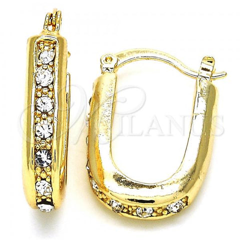 Oro Laminado Small Hoop, Gold Filled Style with White Crystal, Polished, Golden Finish, 02.100.0097.15