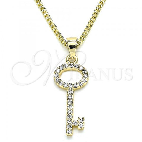 Oro Laminado Pendant Necklace, Gold Filled Style key Design, with White Micro Pave, Polished, Golden Finish, 04.344.0012.20