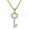 Oro Laminado Pendant Necklace, Gold Filled Style key Design, with White Micro Pave, Polished, Golden Finish, 04.344.0012.20