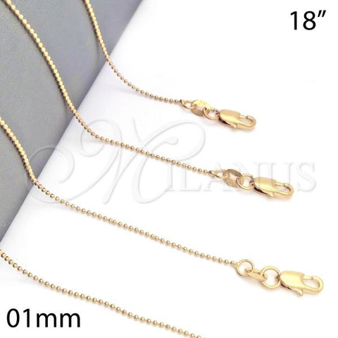 Oro Laminado Basic Necklace, Gold Filled Style Ball Design, Polished, Golden Finish, 04.118.0041.18