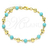 Oro Laminado Fancy Bracelet, Gold Filled Style Ball Design, with Turquoise Pearl, Polished, Golden Finish, 03.63.2227.1.08