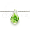 Gold Tone Pendant Necklace, Flower Design, with Green Azavache, Polished, Rhodium Finish, 04.276.0017.18.GT