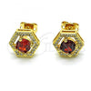 Oro Laminado Stud Earring, Gold Filled Style with Garnet Cubic Zirconia and White Micro Pave, Polished, Golden Finish, 02.342.0204.1