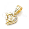 Oro Laminado Fancy Pendant, Gold Filled Style Heart and Dolphin Design, with Garnet and White Cubic Zirconia, Polished, Golden Finish, 05.120.0087