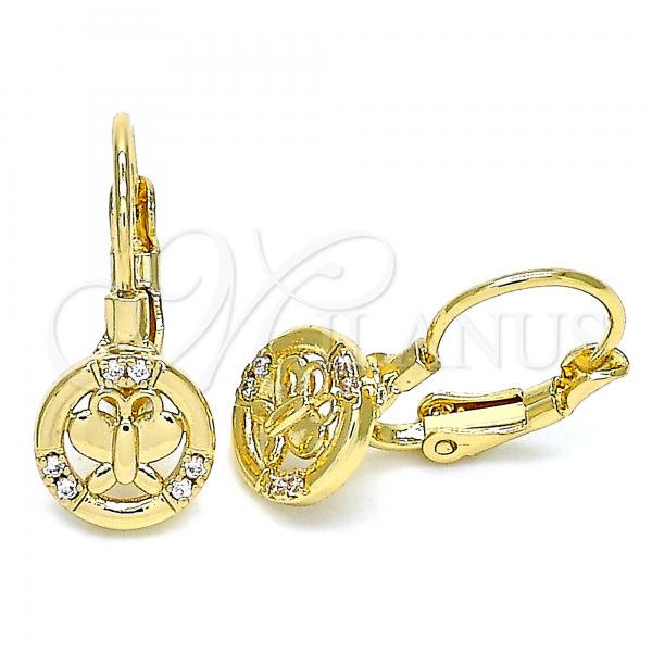 Oro Laminado Leverback Earring, Gold Filled Style Butterfly Design, with White Micro Pave, Polished, Golden Finish, 02.210.0379