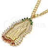Oro Laminado Religious Pendant, Gold Filled Style Guadalupe Design, with Multicolor Cubic Zirconia, Polished, Golden Finish, 05.94.0001.1
