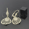 Oro Laminado Dangle Earring, Gold Filled Style Leaf Design, Diamond Cutting Finish, Golden Finish, 5.099.007