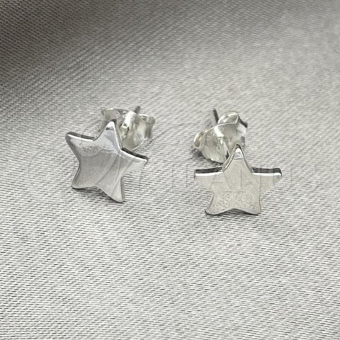 Sterling Silver Stud Earring, Star Design, Polished, Silver Finish, 02.392.0020
