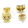 Oro Laminado Stud Earring, Gold Filled Style Owl Design, with Garnet Cubic Zirconia and Garnet Micro Pave, Polished, Golden Finish, 02.156.0281