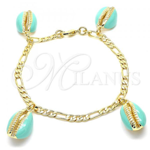 Oro Laminado Charm Bracelet, Gold Filled Style Shell Design, Turquoise Enamel Finish, Golden Finish, 03.63.2093.08