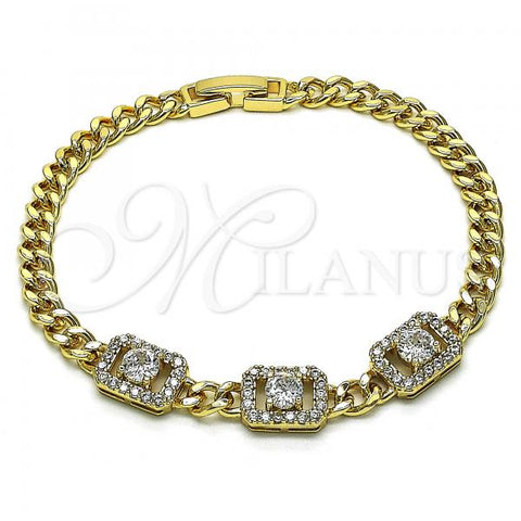 Oro Laminado Fancy Bracelet, Gold Filled Style with White Cubic Zirconia, Polished, Golden Finish, 03.283.0292.08