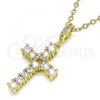 Oro Laminado Religious Pendant, Gold Filled Style Cross Design, with White Micro Pave and White Cubic Zirconia, Polished, Golden Finish, 05.341.0042