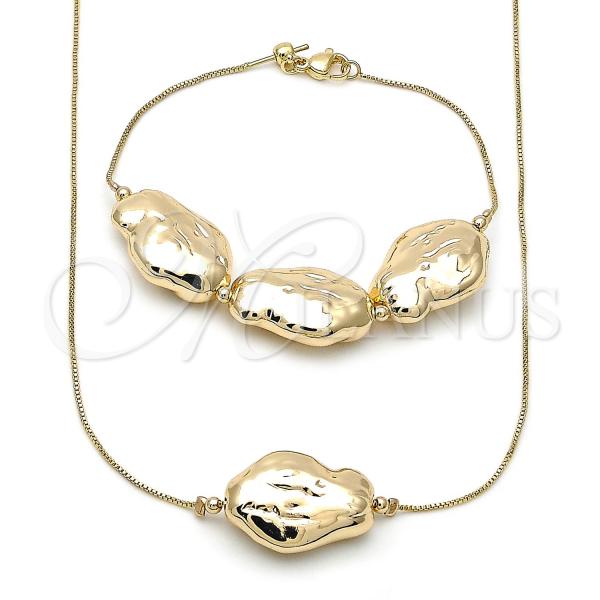 Oro Laminado Necklace and Bracelet, Gold Filled Style Box Design, Polished, Golden Finish, 06.63.0295