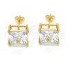 Oro Laminado Stud Earring, Gold Filled Style with White Cubic Zirconia, Polished, Golden Finish, 02.284.0017