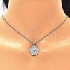 Sterling Silver Pendant Necklace, Heart and Star Design, with White Cubic Zirconia, Polished, Rhodium Finish, 04.336.0138.16