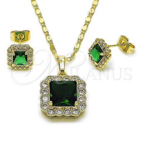 Oro Laminado Earring and Pendant Adult Set, Gold Filled Style Cluster Design, with Green Cubic Zirconia and White Micro Pave, Polished, Golden Finish, 10.196.0088.2
