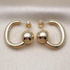 Oro Laminado Stud Earring, Gold Filled Style Ball and Hollow Design, Polished, Golden Finish, 02.428.0018