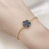 Oro Laminado Adjustable Bolo Bracelet, Gold Filled Style Flower and Box Design, with Black Opal, Polished, Golden Finish, 03.313.0041.3.11