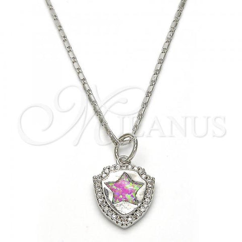 Rhodium Plated Pendant Necklace, Star Design, with Pink Opal and White Micro Pave, Polished, Rhodium Finish, 04.63.1325.5.18