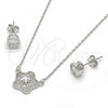 Sterling Silver Earring and Pendant Adult Set, Flower Design, with White Micro Pave and White Cubic Zirconia, Polished, Rhodium Finish, 10.186.0013